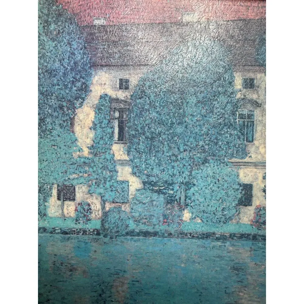 Vintage Textured European Estate Landscape Art Ornate Gold Frame 11.5x11